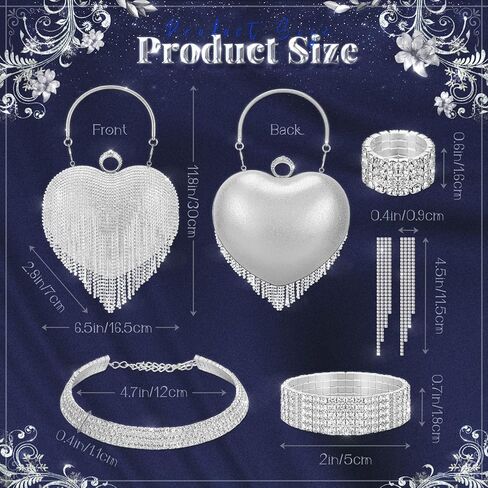 جيويو جوليري مجموعة من 8 قطع من احجار الراين المسائية للنساء، اكسسوارات تتضمن شالات ولفافات وشنطة مسائية وحقيبة كلاتش وقلادة لامعة واقراط وسوار لحفلات الزفاف وعيد الحب in Kuwait