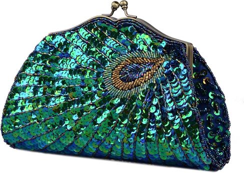 حقيبة يد نسائية فاخرة فريدة من نوعها مطرزة بالترتر من LIFEWISH، حقيبة يد لحفلات الزفاف وحفلات الزفاف والحفلات الراقصة (أزرق طاووس) in Kuwait