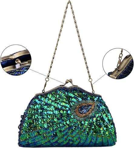 حقيبة يد نسائية فاخرة فريدة من نوعها مطرزة بالترتر من LIFEWISH، حقيبة يد لحفلات الزفاف وحفلات الزفاف والحفلات الراقصة (أزرق طاووس) in Kuwait