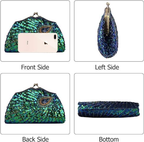 حقيبة يد نسائية فاخرة فريدة من نوعها مطرزة بالترتر من LIFEWISH، حقيبة يد لحفلات الزفاف وحفلات الزفاف والحفلات الراقصة (أزرق طاووس) in Kuwait