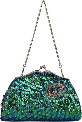 حقيبة يد نسائية فاخرة فريدة من نوعها مطرزة بالترتر من LIFEWISH، حقيبة يد لحفلات الزفاف وحفلات الزفاف والحفلات الراقصة (أزرق طاووس) in Kuwait