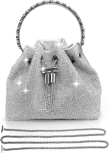 RIGHTPARTS Silver Women's Rhinestone Clutch Evening Bags for Women Sparkly Clutch Handbag Crossbody Bag with Detachable Chain for Formal/Wedding/Cocktail/Prom/Party/Club, Silver in Kuwait