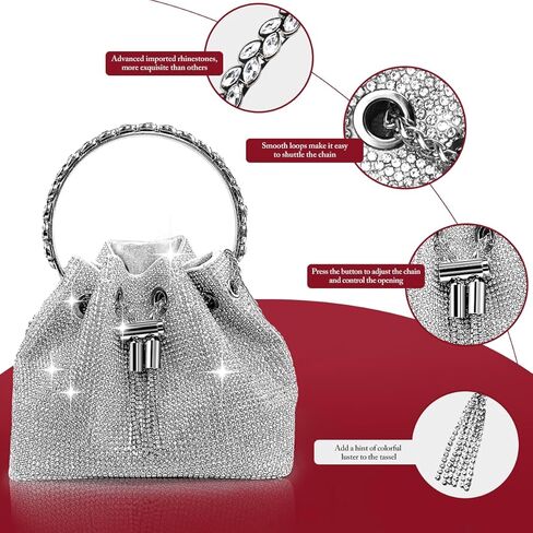 RIGHTPARTS Silver Women's Rhinestone Clutch Evening Bags for Women Sparkly Clutch Handbag Crossbody Bag with Detachable Chain for Formal/Wedding/Cocktail/Prom/Party/Club, Silver in Kuwait
