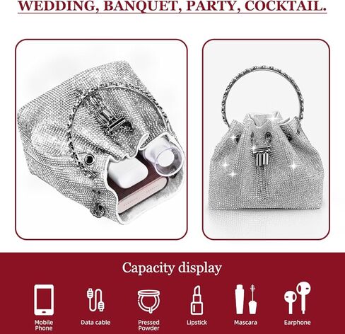 RIGHTPARTS Silver Women's Rhinestone Clutch Evening Bags for Women Sparkly Clutch Handbag Crossbody Bag with Detachable Chain for Formal/Wedding/Cocktail/Prom/Party/Club, Silver in Kuwait
