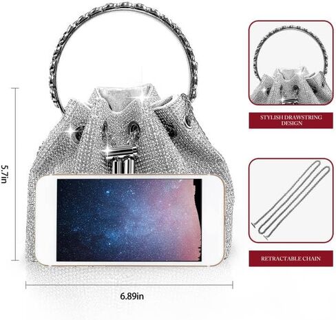 RIGHTPARTS Silver Women's Rhinestone Clutch Evening Bags for Women Sparkly Clutch Handbag Crossbody Bag with Detachable Chain for Formal/Wedding/Cocktail/Prom/Party/Club, Silver in Kuwait