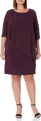S.L. Fashions Women's Plus Size Short Sheath Beaded Overlay Capelet Dress in Saudi Arabia