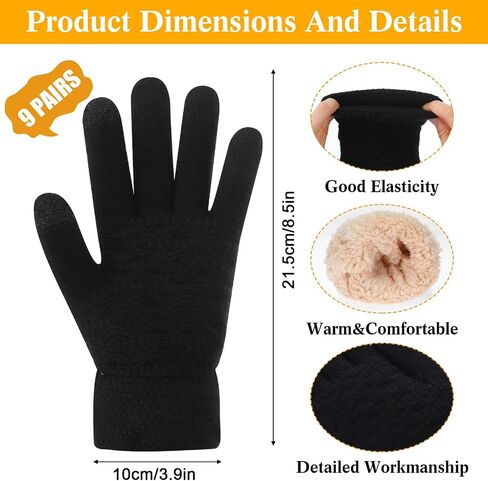 Twistover 9 Pairs Touch Screen Cable Knit Winter Gloves Thermal Warm Gloves with Touchscreen Fingers Fleece Lined Mittens for Women Men Cold Weather in Saudi Arabia