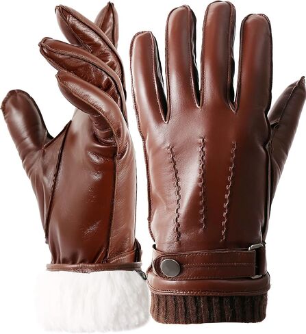 VIKIDEER Super Warm Fur Gloves Mens Leather Gloves Real Rabbit Fur Lined Touchscreen Driving Gloves in Saudi Arabia