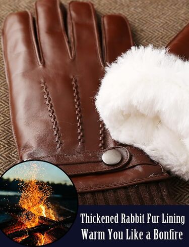 VIKIDEER Super Warm Fur Gloves Mens Leather Gloves Real Rabbit Fur Lined Touchscreen Driving Gloves in Saudi Arabia