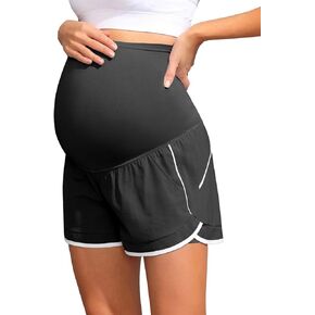Maacie Maternity Shorts Double Layer 2 in 1 High Waist Athletic Shorts with Pockets in Saudi Arabia