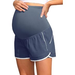 Maacie Maternity Shorts Double Layer 2 in 1 High Waist Athletic Shorts with Pockets in Kuwait