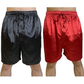 Men Silky Satin Boxers Shorts Pajama Shorts Button Fly Loose Underwear Drawstring Sleepwear Boxers with 2 Side Pockets