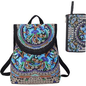 surrylake Vintage Embroidered Women Backpacks Boho Backpack Purse Ethnic Travel Shoulder Bag for Women