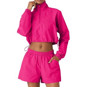 Aurgelmir Women's Two Piece Outfits Set Half Zip Crop Sweatshirts And Shorts Sweatsuits Tracksuits in Kuwait