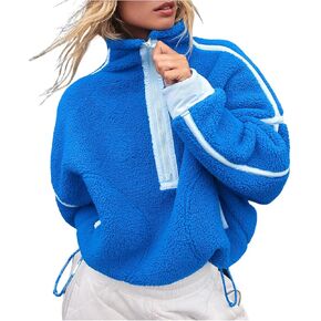 سويت شيرت صوف كبير الحجم للنساء من فنيبان باكمام طويلة ونصف سحاب من صوف الشيربا Y2k مع جيوب in Kuwait