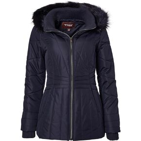 Sportoli Womens Winter Coat Faux Fur Trim Hooded Down Alternative Puffer Jacket