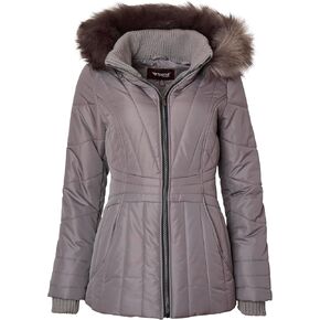 Sportoli Womens Winter Coat Faux Fur Trim Hooded Down Alternative Puffer Jacket in Saudi Arabia