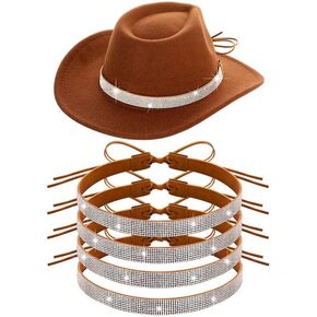 WDAHDHP Bling Hat Band with Rhinestones, 4Pcs Adjustable Cowboy Hatband, Cowgirl Hat Belt Western Hat Accessories for Men Women Brown in Kuwait