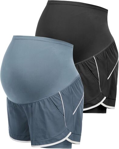 Maacie Maternity Shorts Double Layer 2 in 1 High Waist Athletic Shorts with Pockets in Saudi Arabia