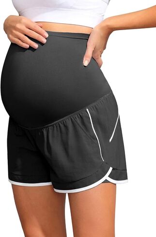 Maacie Maternity Shorts Double Layer 2 in 1 High Waist Athletic Shorts with Pockets in Saudi Arabia