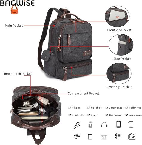 حقيبة ظهر من القماش من باجوايز للنساء والرجال، حقيبة ظهر كلاسيكية مقاومة للماء in Kuwait