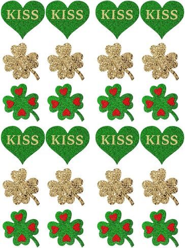 12 Pairs St. Patrick's Day Nipple Covers Pasties Green Shamrock Nipple Covers Disposable Pasties Self Adhesive Irish Glitter Pasties Invisible Holiday Festival Nipple Cover for Women Girls in Saudi Arabia