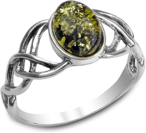 Ian and Valeri Co. Green Amber Sterling Silver Oval Celtic Ring in Saudi Arabia