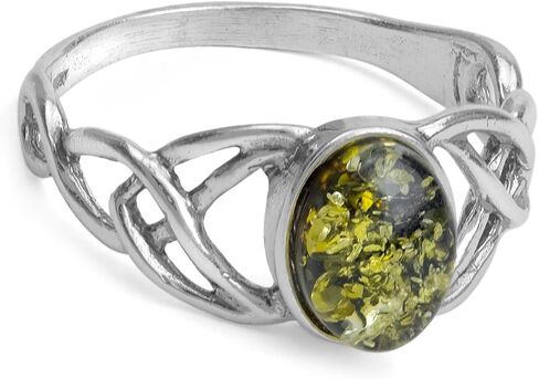 Ian and Valeri Co. Green Amber Sterling Silver Oval Celtic Ring in Saudi Arabia