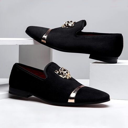 Jousen Men's Loafers Velvet Slip On Dress Men Shoes Soft Vintage Luxury Mens Wedding Party Prom Shoes for Men in Kuwait