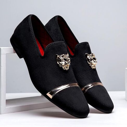 Jousen Men's Loafers Velvet Slip On Dress Men Shoes Soft Vintage Luxury Mens Wedding Party Prom Shoes for Men in Kuwait