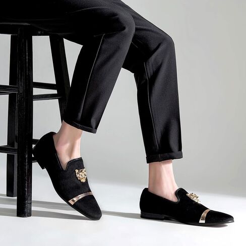 Jousen Men's Loafers Velvet Slip On Dress Men Shoes Soft Vintage Luxury Mens Wedding Party Prom Shoes for Men in Kuwait