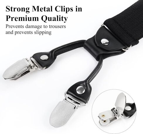 FACIACC حمالات وربطات عنق للرجال مع 6 مشابك شديدة التحمل بعرض 3.5 سم معدن قوي قابل للتعديل ومطاط على شكل حرف Y للعمل in Kuwait