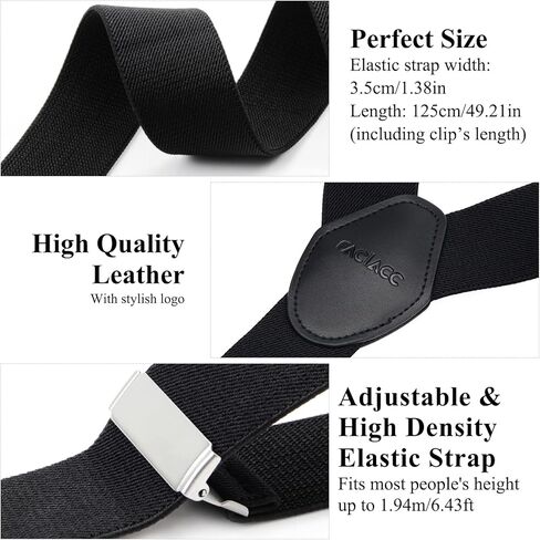 FACIACC حمالات وربطات عنق للرجال مع 6 مشابك شديدة التحمل بعرض 3.5 سم معدن قوي قابل للتعديل ومطاط على شكل حرف Y للعمل in Kuwait