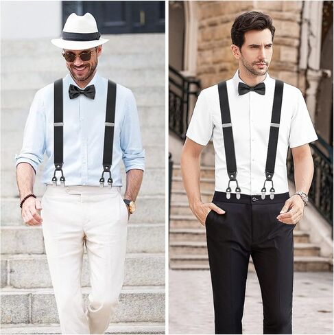 FACIACC حمالات وربطات عنق للرجال مع 6 مشابك شديدة التحمل بعرض 3.5 سم معدن قوي قابل للتعديل ومطاط على شكل حرف Y للعمل in Kuwait