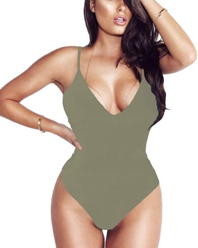 LINMON Women's Spaghetti Strap Bodysuit Tops Deep V Neck Sleeveless Open Back Camisoles Jumpsuit Leotard in Saudi Arabia