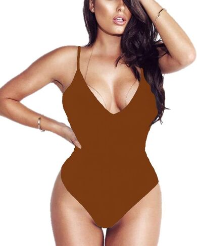 LINMON Women's Spaghetti Strap Bodysuit Tops Deep V Neck Sleeveless Open Back Camisoles Jumpsuit Leotard in Saudi Arabia