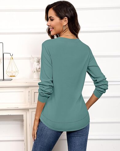 Riyiper 2 Pack Women's Crew Neck Sweatshirts, Cotton Long Sleeve Casual Shirts Loose Fit Tunic Tops Plain Basic Pullover Tees in Saudi Arabia