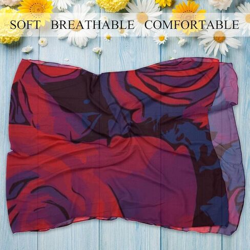 Ligtweight Silk Scarf Thin Long Scarf Shawl Wrap Sunscreen Shawls for Women Roses Red Purple Flowers Pretty, Multicolored, 180*73（70.86*28.7in） in Kuwait