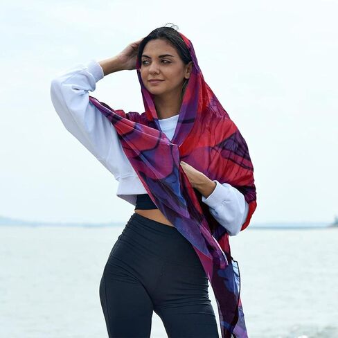Ligtweight Silk Scarf Thin Long Scarf Shawl Wrap Sunscreen Shawls for Women Roses Red Purple Flowers Pretty, Multicolored, 180*73（70.86*28.7in） in Kuwait