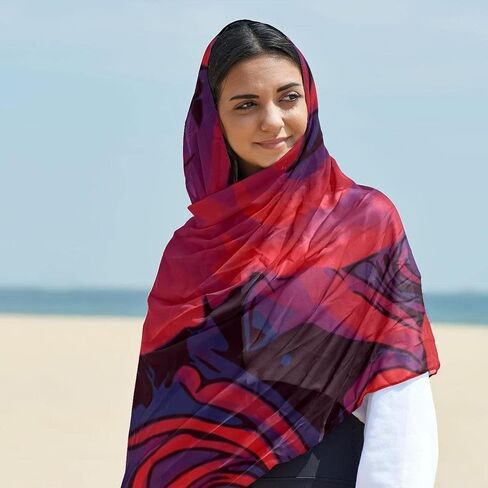 Ligtweight Silk Scarf Thin Long Scarf Shawl Wrap Sunscreen Shawls for Women Roses Red Purple Flowers Pretty, Multicolored, 180*73（70.86*28.7in） in Kuwait