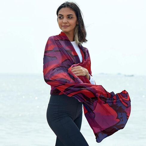 Ligtweight Silk Scarf Thin Long Scarf Shawl Wrap Sunscreen Shawls for Women Roses Red Purple Flowers Pretty, Multicolored, 180*73（70.86*28.7in） in Kuwait