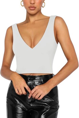 REORIA Women’s Sexy Plunge Deep V Neck Sleeveless V Backless Slim Fit Going Out Crop Tank Tops in Saudi Arabia