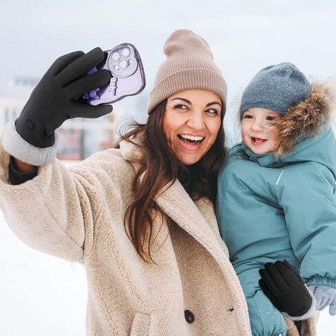 2 Pairs Women Winter Warm Gloves Touchscreen Gloves Plush Thermal Fleece Lining Cold Weather Gloves Warm Soft Fluffy Cuff Texting Gloves, Black Gray, Black, Gray, One size in Saudi Arabia