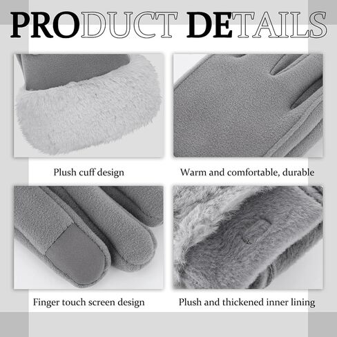 2 Pairs Women Winter Warm Gloves Touchscreen Gloves Plush Thermal Fleece Lining Cold Weather Gloves Warm Soft Fluffy Cuff Texting Gloves, Black Gray, Black, Gray, One size in Saudi Arabia