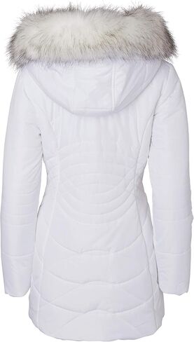 Women Longer Length Plush Lined Quilted Winter Puffer Coat Zip-Off Fur Trim Hood in Saudi Arabia