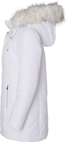 Women Longer Length Plush Lined Quilted Winter Puffer Coat Zip-Off Fur Trim Hood in Saudi Arabia
