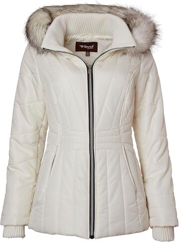 معطف شتوي نسائي من Sportoli مزود بغطاء للرأس من الفرو الصناعي، جاكيت منتفخ بديل in Kuwait