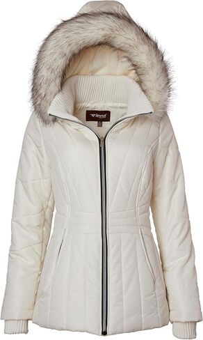 معطف شتوي نسائي من Sportoli مزود بغطاء للرأس من الفرو الصناعي، جاكيت منتفخ بديل in Kuwait