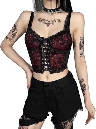 Gothic Crop Tops for Women Y2k Camisole Goth Shirt Cropped Tank Tops in Saudi Arabia