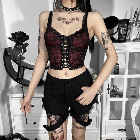 Gothic Crop Tops for Women Y2k Camisole Goth Shirt Cropped Tank Tops in Saudi Arabia